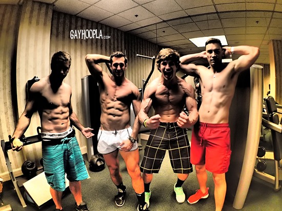 Four Straight Muscled College Jocks In Jerkoff Competition
